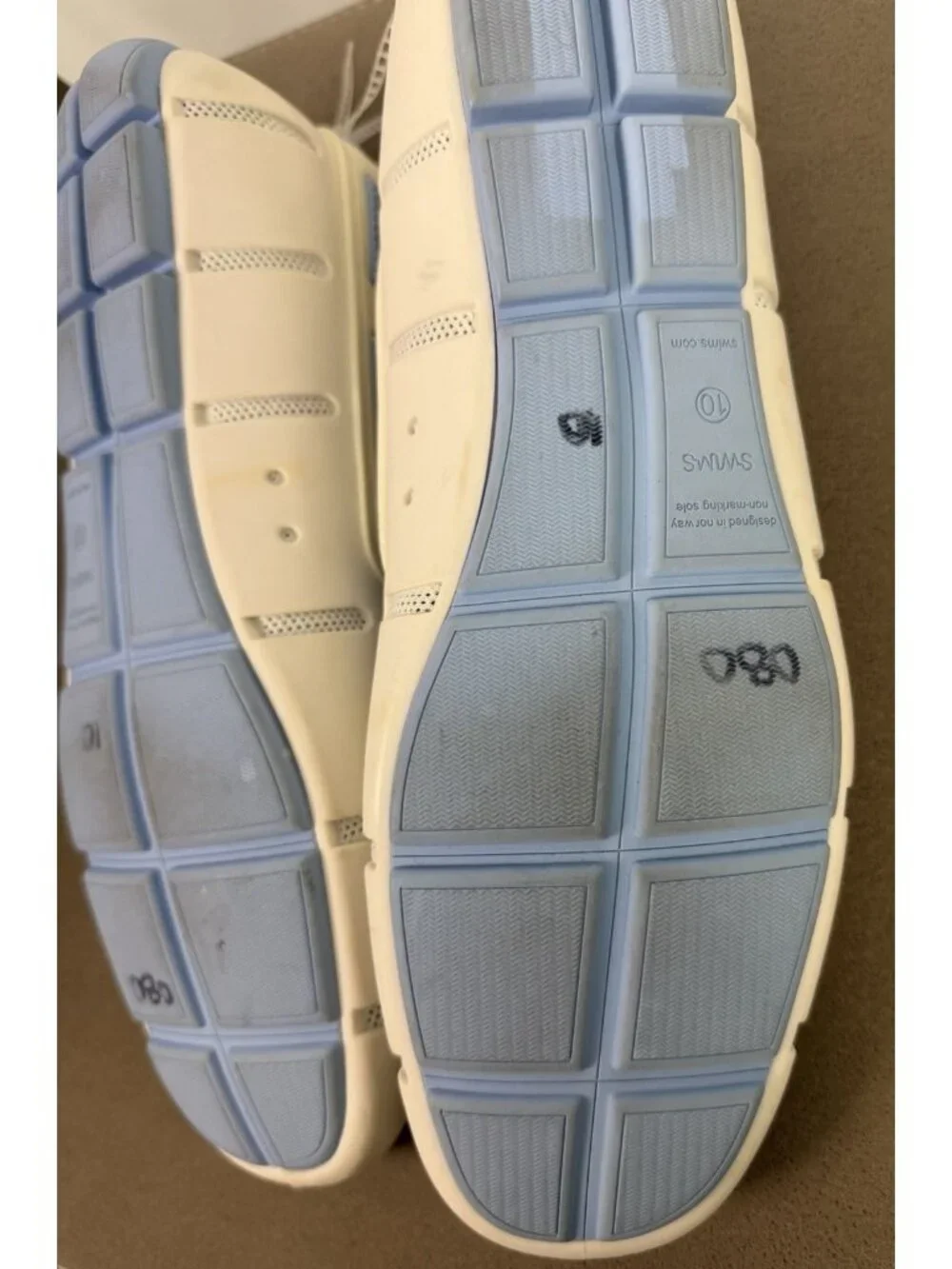Swims Men's White Mesh Boat Shoes with Light Blue Laces and Orange Insoles
